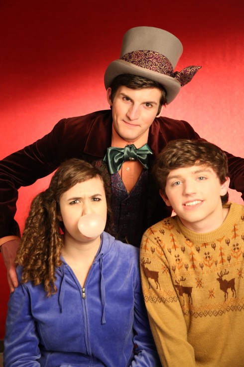 From left: Sarah Mitchell (Violet Bearegarde), Samuel Wick (Willy Wonka) and Austin Weyand (Charlie Bucket). Photo via Greg Eliason