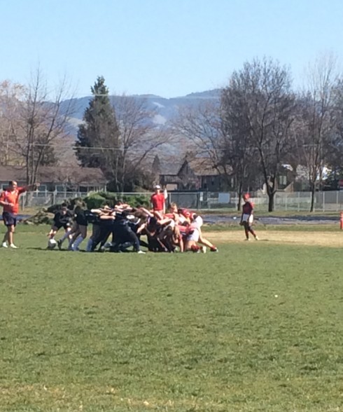 A scrum during the womens match