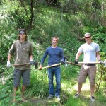 SOU students Ben Harrison (left), Ian Keusink (center), and James Selby (right) during a wood cut put on by the Jackson County Fuel Committee.