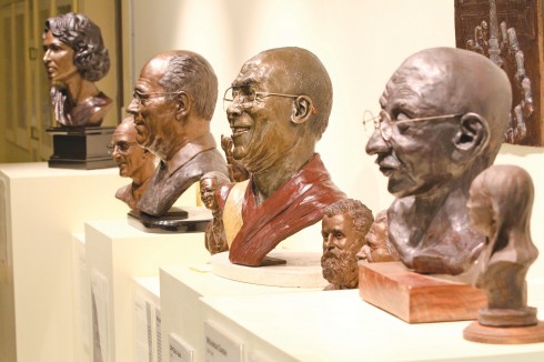 A collection of sculptures created by Ashland artist Meera Censor depicting famous humanitarians such as Gandhi, Mother Teresa, and others, is now on display at the Hannon Library, following a dedication ceremony on Nov. 4. Censor, a 66-year-old Ashland resident, began the 21-sculpture collection in 1997 with a bust of Gandhi.