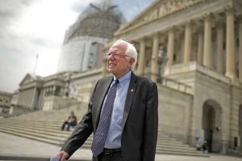 UNITED STATES - APRIL 30: Presidential candidate Sen. Bernie Sanders, I-Vt., makes his way a news conference at the Senate swamp to speak about his agenda for the country, April 30, 2015. (Photo By Tom Williams/CQ Roll Call)