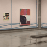 Three abstract paintings by Jason Stopa on display at Schneider Museum of Art